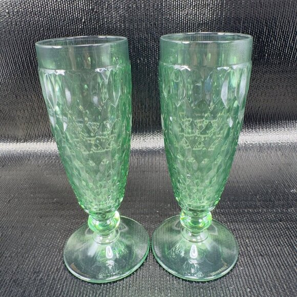 Villeroy and Boch Boston Green Footed Champagne Glasses Cups Barware Set2 Signed - Picture 11 of 12
